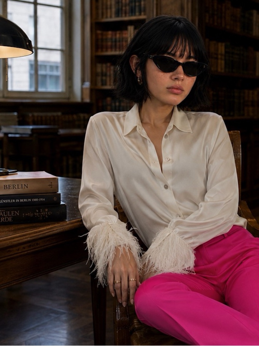 Zara Ivory Satin Button-Up Blouse